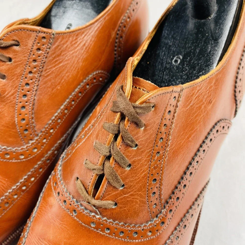 Cole Haan Hand Lasted Made In England Amber Brown Leather Wingtip Mens 10D